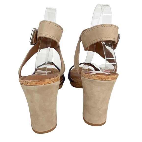 Lucky Brand Sundo Ankle Strap Block Heels 10 Blue Tan New - Picture 4 of 10